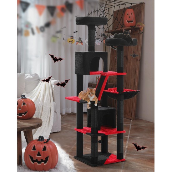 PETEPELA 180 cm Large Multi-Level Cat Tree for Large Cats, with 6 Sisal Columns, 2 Scratching Boards, 2 Platforms, 1 Hammock, 2 Play Balls, Plush Fabric, Grey PETEPELA 180 cm Large Multi-Level Cat Tree for Large Cats, with 6 Sisal Columns, 2 Scratching Boards, 2 Platforms, 1 Hammock, 2 Play Balls, Plush Fabric, Grey
