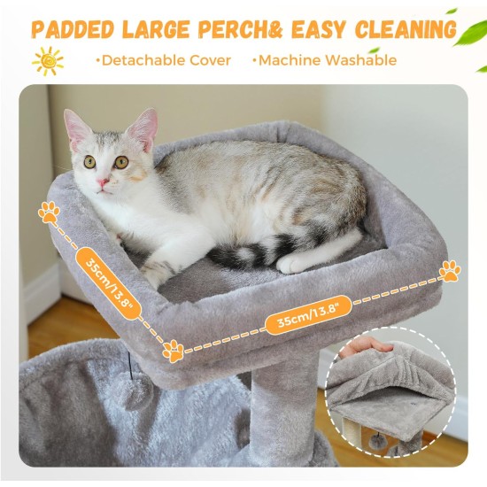 PETEPELA Cat Scratching Post 104 cm with 2 Spacious Caves for Indoor Cats, Cat House with Comfortable Hammock, Padded Perch, Scratching Pad and Removable Play Ball, Black PETEPELA Cat Scratching Post 104 cm with 2 Spacious Caves for Indoor Cats, Cat House with Comfortable Hammock, Padded Perch, Scratching Pad and Removable Play Ball, Black
