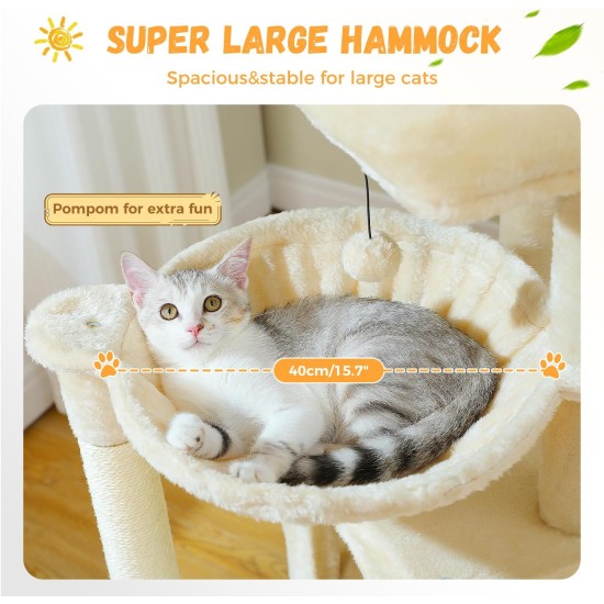 PETEPELA Cat Scratching Post 104 cm with 2 Spacious Caves for Indoor Cats, Cat House with Comfortable Hammock, Padded Perch, Scratching Pad and Removable Play Ball, Black PETEPELA Cat Scratching Post 104 cm with 2 Spacious Caves for Indoor Cats, Cat House with Comfortable Hammock, Padded Perch, Scratching Pad and Removable Play Ball, Black