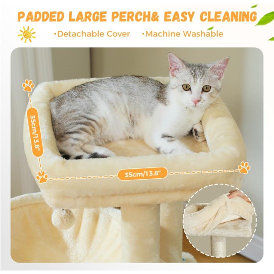 PETEPELA Cat Scratching Post 104 cm with 2 Spacious Caves for Indoor Cats, Cat House with Comfortable Hammock, Padded Perch, Scratching Pad and Removable Play Ball, Black PETEPELA Cat Scratching Post 104 cm with 2 Spacious Caves for Indoor Cats, Cat House with Comfortable Hammock, Padded Perch, Scratching Pad and Removable Play Ball, Black
