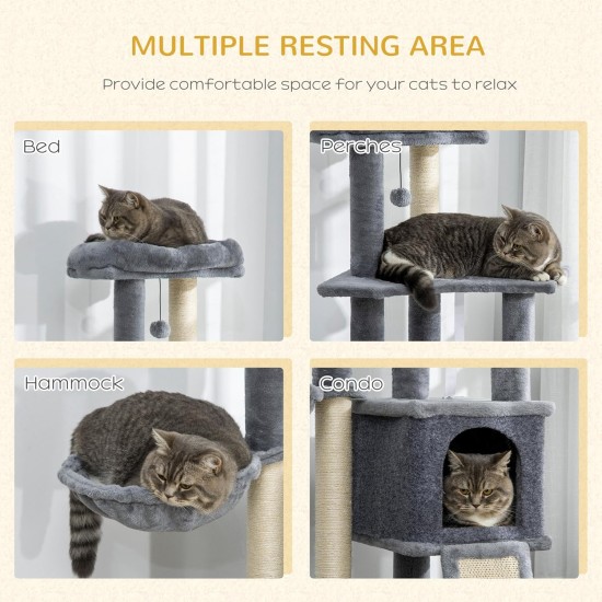 PawHut Activity Scratching Posts Cat Tower Cat Scratching Post Activity Centre Multifunctional Play Ball Hanging Ball Cave Platforms Grey PawHut Activity Scratching Posts Cat Tower Cat Scratching Post Activity Centre Multifunctional Play Ball Hanging Ball Cave Platforms Grey
