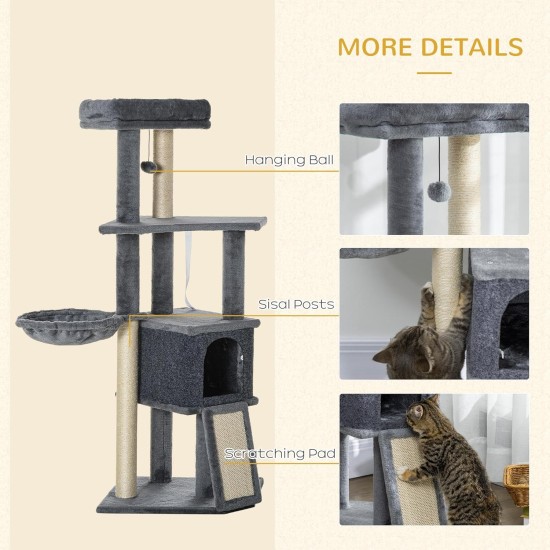 PawHut Activity Scratching Posts Cat Tower Cat Scratching Post Activity Centre Multifunctional Play Ball Hanging Ball Cave Platforms Grey PawHut Activity Scratching Posts Cat Tower Cat Scratching Post Activity Centre Multifunctional Play Ball Hanging Ball Cave Platforms Grey