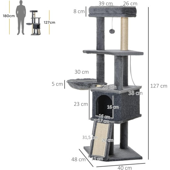 PawHut Activity Scratching Posts Cat Tower Cat Scratching Post Activity Centre Multifunctional Play Ball Hanging Ball Cave Platforms Grey PawHut Activity Scratching Posts Cat Tower Cat Scratching Post Activity Centre Multifunctional Play Ball Hanging Ball Cave Platforms Grey