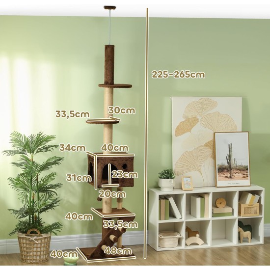 PawHut Ceiling High Cat Scratching Post 225-265 cm Cat Scratching Post with Cat Cave, Scratching Posts, Play Ball, Cat Furniture with Tilt Protection, Brown PawHut Ceiling High Cat Scratching Post 225-265 cm Cat Scratching Post with Cat Cave, Scratching Posts, Play Ball, Cat Furniture with Tilt Protection, Brown