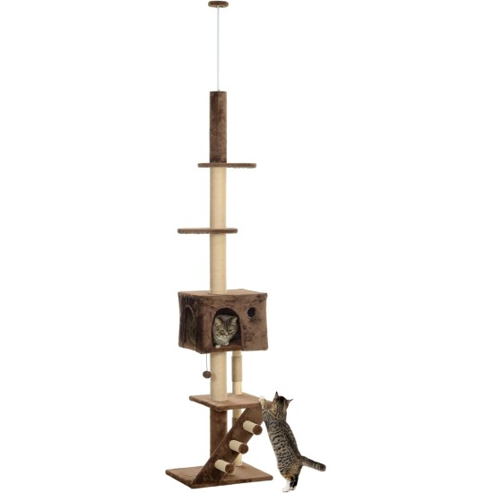 PawHut Ceiling High Cat Scratching Post 225-265 cm Cat Scratching Post with Cat Cave, Scratching Posts, Play Ball, Cat Furniture with Tilt Protection, Brown PawHut Ceiling High Cat Scratching Post 225-265 cm Cat Scratching Post with Cat Cave, Scratching Posts, Play Ball, Cat Furniture with Tilt Protection, Brown
