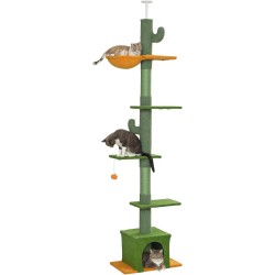 PawHut Ceiling High Cat Scratching Post 230-275 cm Cat Scratching Post with Cat Cave, Scratching Posts, Play Ball, Cat Furniture with Tilt Protection, Green PawHut Ceiling High Cat Scratching Post 230-275 cm Cat Scratching Post with Cat Cave, Scratching Posts, Play Ball, Cat Furniture with Tilt Protection, Green