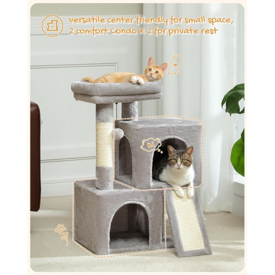 Petepela Cat Tree, Scratching Post, Cat Furniture with Sisal Rope, Plush Lounger, Hollow Playhouse, Toy for Cats, Grey Petepela Cat Tree, Scratching Post, Cat Furniture with Sisal Rope, Plush Lounger, Hollow Playhouse, Toy for Cats, Grey