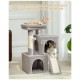 Petepela Cat Tree, Scratching Post, Cat Furniture with Sisal Rope, Plush Lounger, Hollow Playhouse, Toy for Cats, Grey Petepela Cat Tree, Scratching Post, Cat Furniture with Sisal Rope, Plush Lounger, Hollow Playhouse, Toy for Cats, Grey
