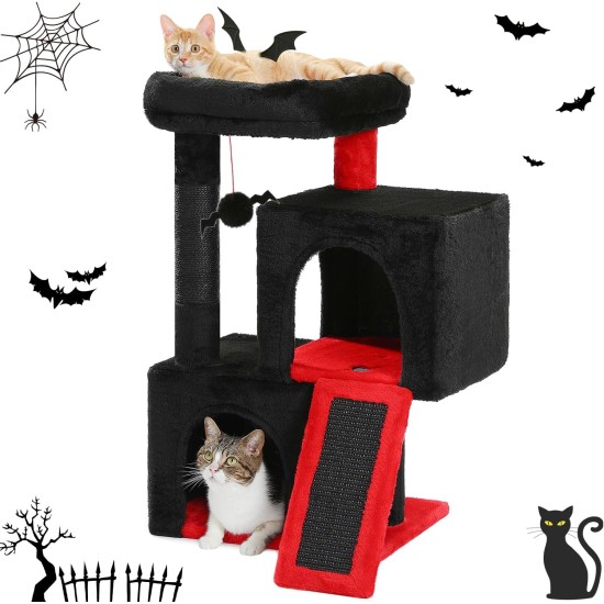 Petepela Cat Tree, Scratching Post, Cat Furniture with Sisal Rope, Plush Lounger, Hollow Playhouse, Toy for Cats, Grey Petepela Cat Tree, Scratching Post, Cat Furniture with Sisal Rope, Plush Lounger, Hollow Playhouse, Toy for Cats, Grey
