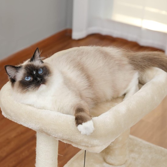 Petepela Cat Tree, Scratching Post, Cat Furniture with Sisal Rope, Plush Lounger, Hollow Playhouse, Toy for Cats, Grey Petepela Cat Tree, Scratching Post, Cat Furniture with Sisal Rope, Plush Lounger, Hollow Playhouse, Toy for Cats, Grey