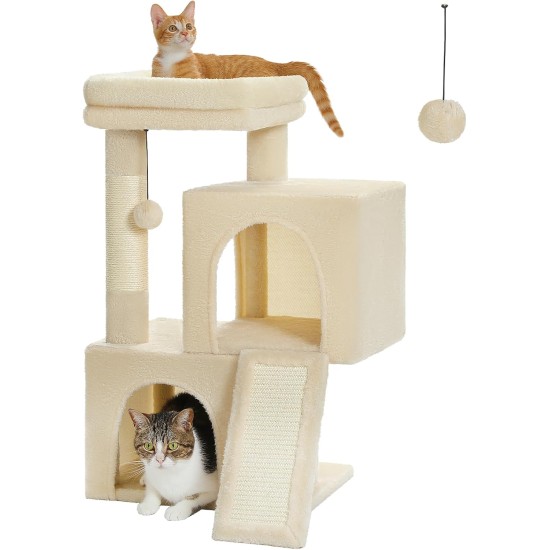 Petepela Cat Tree, Scratching Post, Cat Furniture with Sisal Rope, Plush Lounger, Hollow Playhouse, Toy for Cats, Grey Petepela Cat Tree, Scratching Post, Cat Furniture with Sisal Rope, Plush Lounger, Hollow Playhouse, Toy for Cats, Grey