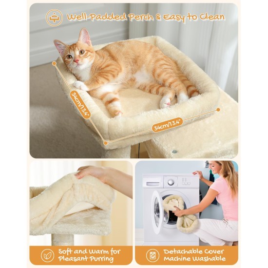 Petepela Cat Tree, Scratching Post, Cat Furniture with Sisal Rope, Plush Lounger, Hollow Playhouse, Toy for Cats, Grey Petepela Cat Tree, Scratching Post, Cat Furniture with Sisal Rope, Plush Lounger, Hollow Playhouse, Toy for Cats, Grey