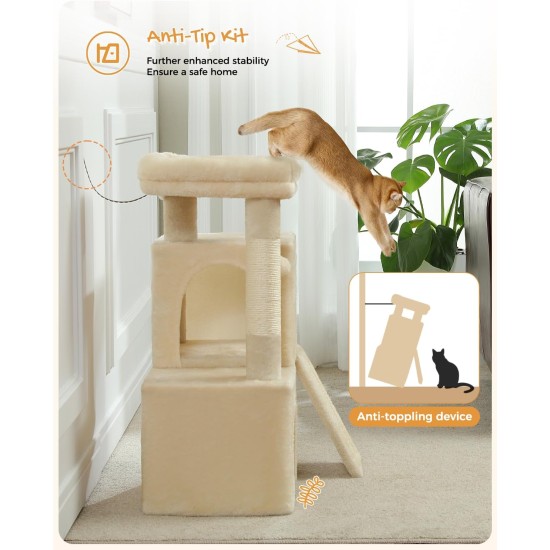 Petepela Cat Tree, Scratching Post, Cat Furniture with Sisal Rope, Plush Lounger, Hollow Playhouse, Toy for Cats, Grey Petepela Cat Tree, Scratching Post, Cat Furniture with Sisal Rope, Plush Lounger, Hollow Playhouse, Toy for Cats, Grey