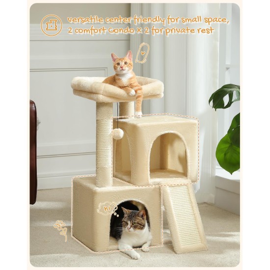 Petepela Cat Tree, Scratching Post, Cat Furniture with Sisal Rope, Plush Lounger, Hollow Playhouse, Toy for Cats, Grey Petepela Cat Tree, Scratching Post, Cat Furniture with Sisal Rope, Plush Lounger, Hollow Playhouse, Toy for Cats, Grey