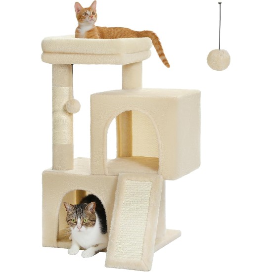 Petepela Cat Tree, Scratching Post, Cat Furniture with Sisal Rope, Plush Lounger, Hollow Playhouse, Toy for Cats, Grey Petepela Cat Tree, Scratching Post, Cat Furniture with Sisal Rope, Plush Lounger, Hollow Playhouse, Toy for Cats, Grey