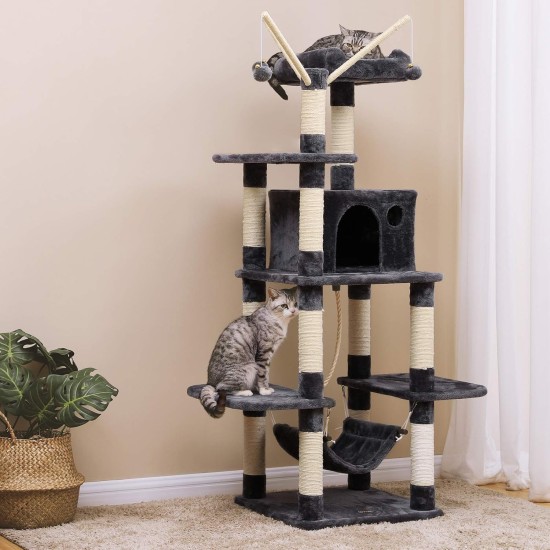 SONGMICS XXL Climbing Tree Scratching Post with Hammock Cave Play Sisal 154 cm, beige SONGMICS XXL Climbing Tree Scratching Post with Hammock Cave Play Sisal 154 cm, beige