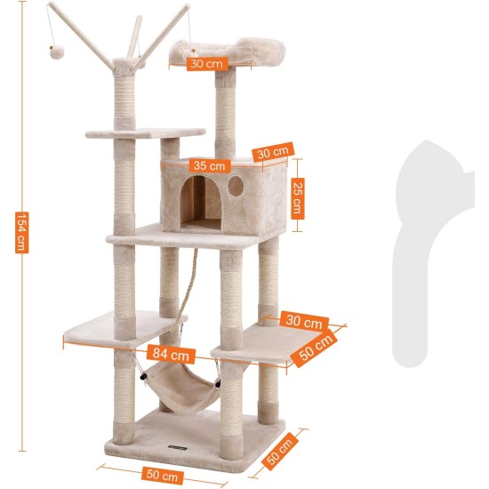 SONGMICS XXL Climbing Tree Scratching Post with Hammock Cave Play Sisal 154 cm, beige SONGMICS XXL Climbing Tree Scratching Post with Hammock Cave Play Sisal 154 cm, beige