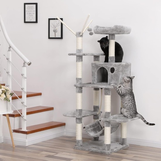 SONGMICS XXL Climbing Tree Scratching Post with Hammock Cave Play Sisal 154 cm, beige SONGMICS XXL Climbing Tree Scratching Post with Hammock Cave Play Sisal 154 cm, beige