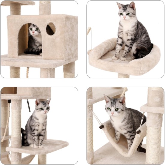 SONGMICS XXL Climbing Tree Scratching Post with Hammock Cave Play Sisal 154 cm, beige SONGMICS XXL Climbing Tree Scratching Post with Hammock Cave Play Sisal 154 cm, beige