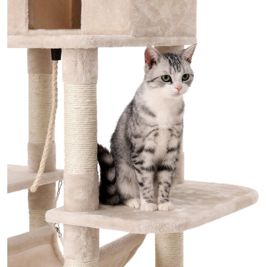 SONGMICS XXL Climbing Tree Scratching Post with Hammock Cave Play Sisal 154 cm, beige SONGMICS XXL Climbing Tree Scratching Post with Hammock Cave Play Sisal 154 cm, beige