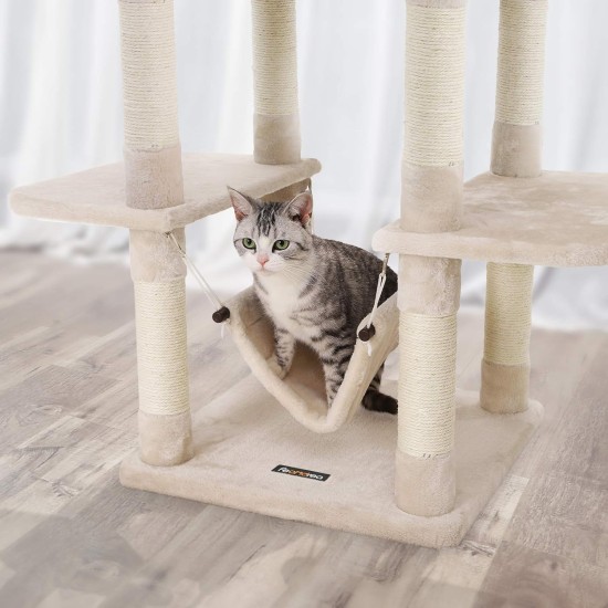 SONGMICS XXL Climbing Tree Scratching Post with Hammock Cave Play Sisal 154 cm, beige SONGMICS XXL Climbing Tree Scratching Post with Hammock Cave Play Sisal 154 cm, beige