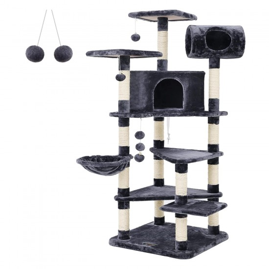 Songmics PCT17G XXL Cat Scratching Climbing Post with Multiple Levels Height 165 cm Smoke Grey Songmics PCT17G XXL Cat Scratching Climbing Post with Multiple Levels Height 165 cm Smoke Grey