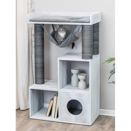 TRIXIE Cat Climbing Cave Scratching Tree with Shelf Function, 72 x 110 x 38 cm, Grey 44712 TRIXIE Cat Climbing Cave Scratching Tree with Shelf Function, 72 x 110 x 38 cm, Grey 44712