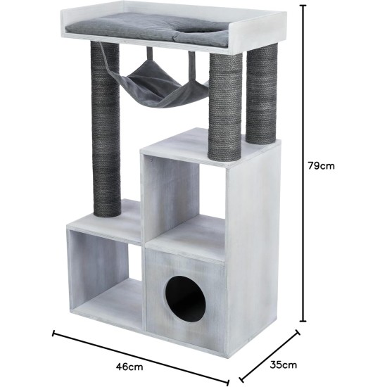 TRIXIE Cat Climbing Cave Scratching Tree with Shelf Function, 72 x 110 x 38 cm, Grey 44712 TRIXIE Cat Climbing Cave Scratching Tree with Shelf Function, 72 x 110 x 38 cm, Grey 44712