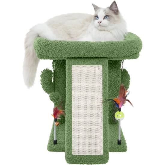 TWDEPART Cat Scratching Post for Indoor Cats, Activity Centre, Climbing Tree, Cat Furniture with Playful Toy Balls, Green