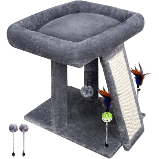 TWDEPART Cat Scratching Post for Indoor Cats, Activity Centre, Climbing Tree, Cat Furniture with Playful Toy Balls, Green TWDEPART Cat Scratching Post for Indoor Cats, Activity Centre, Climbing Tree, Cat Furniture with Playful Toy Balls, Green