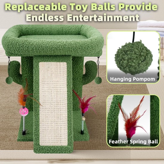 TWDEPART Cat Scratching Post for Indoor Cats, Activity Centre, Climbing Tree, Cat Furniture with Playful Toy Balls, Green TWDEPART Cat Scratching Post for Indoor Cats, Activity Centre, Climbing Tree, Cat Furniture with Playful Toy Balls, Green