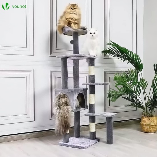VOUNOT Kratzbaum Katzenbaum Groß XXL , Stabiler Katzenkratzbaum mit Katzenhöhle, Sisal Säule, Plattformen, Raumkapsel, 138cm, Grau VOUNOT Kratzbaum Katzenbaum Groß XXL , Stabiler Katzenkratzbaum mit Katzenhöhle, Sisal Säule, Plattformen, Raumkapsel, 138cm, Grau