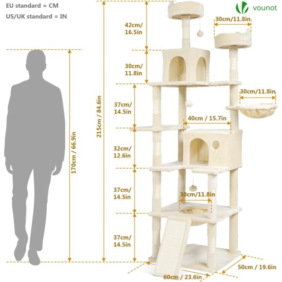 VOUNOT Kratzbaum Katzenbaum Groß XXL , Stabiler Katzenkratzbaum mit Katzenhöhle, Sisal Säule, Plattformen, Raumkapsel, 138cm, Grau VOUNOT Kratzbaum Katzenbaum Groß XXL , Stabiler Katzenkratzbaum mit Katzenhöhle, Sisal Säule, Plattformen, Raumkapsel, 138cm, Grau