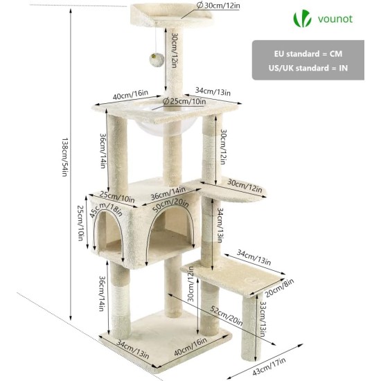 VOUNOT Kratzbaum Katzenbaum Groß XXL , Stabiler Katzenkratzbaum mit Katzenhöhle, Sisal Säule, Plattformen, Raumkapsel, 138cm, Grau VOUNOT Kratzbaum Katzenbaum Groß XXL , Stabiler Katzenkratzbaum mit Katzenhöhle, Sisal Säule, Plattformen, Raumkapsel, 138cm, Grau