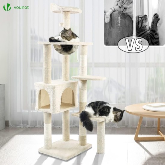 VOUNOT Kratzbaum Katzenbaum Groß XXL , Stabiler Katzenkratzbaum mit Katzenhöhle, Sisal Säule, Plattformen, Raumkapsel, 138cm, Grau VOUNOT Kratzbaum Katzenbaum Groß XXL , Stabiler Katzenkratzbaum mit Katzenhöhle, Sisal Säule, Plattformen, Raumkapsel, 138cm, Grau