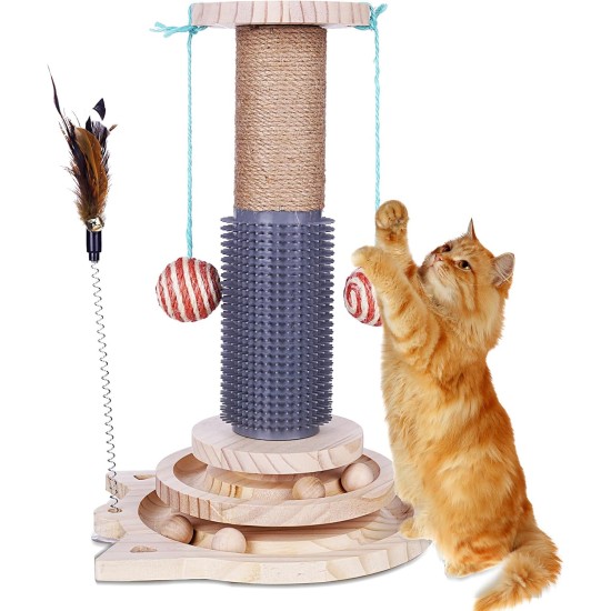 Wooden Cat Toy, 5 in 1 Cat Toy, Cat Sisal Rope Scratching Post with Hanging Ball, Suitable for Small to Medium Cats Wooden Cat Toy, 5 in 1 Cat Toy, Cat Sisal Rope Scratching Post with Hanging Ball, Suitable for Small to Medium Cats