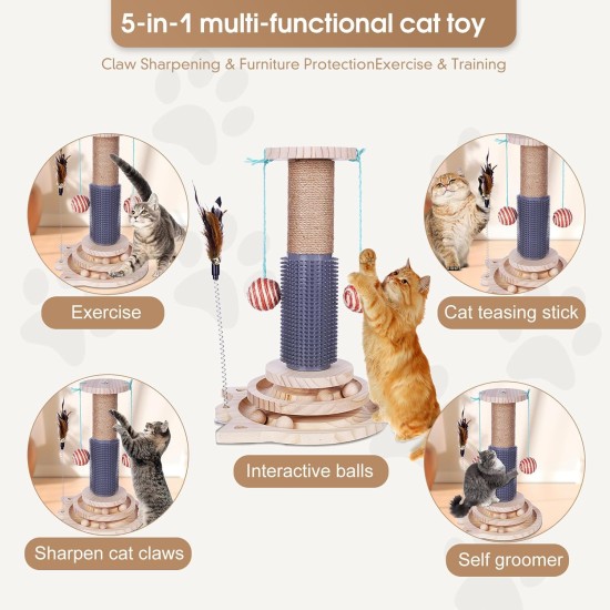 Wooden Cat Toy, 5 in 1 Cat Toy, Cat Sisal Rope Scratching Post with Hanging Ball, Suitable for Small to Medium Cats Wooden Cat Toy, 5 in 1 Cat Toy, Cat Sisal Rope Scratching Post with Hanging Ball, Suitable for Small to Medium Cats