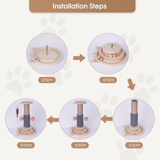 Wooden Cat Toy, 5 in 1 Cat Toy, Cat Sisal Rope Scratching Post with Hanging Ball, Suitable for Small to Medium Cats Wooden Cat Toy, 5 in 1 Cat Toy, Cat Sisal Rope Scratching Post with Hanging Ball, Suitable for Small to Medium Cats
