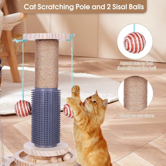 Wooden Cat Toy, 5 in 1 Cat Toy, Cat Sisal Rope Scratching Post with Hanging Ball, Suitable for Small to Medium Cats Wooden Cat Toy, 5 in 1 Cat Toy, Cat Sisal Rope Scratching Post with Hanging Ball, Suitable for Small to Medium Cats
