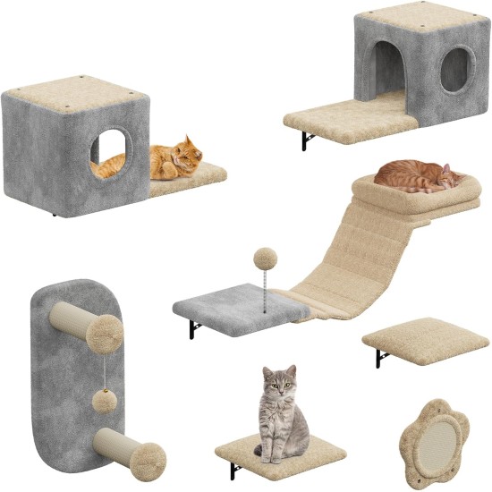 YITAHOME 11-Piece Stable Climbing Wall Cat Set Made of Flannel, Cat Furniture with Cat House, Cat Scratching Board, Cat Hanging Bridge, Cat Bed, Sisal Column for Cats, Sleeping, Playing, Lounging YITAHOME 11-Piece Stable Climbing Wall Cat Set Made of Flannel, Cat Furniture with Cat House, Cat Scratching Board, Cat Hanging Bridge, Cat Bed, Sisal Column for Cats, Sleeping, Playing, Lounging