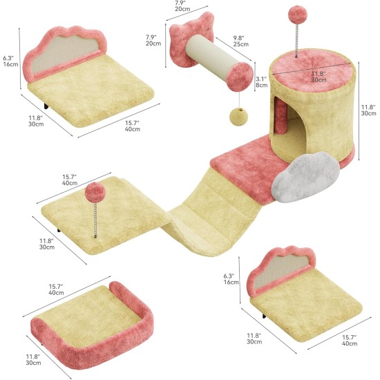 YITAHOME 11-Piece Stable Climbing Wall Cat Set Made of Flannel, Cat Furniture with Cat House, Cat Scratching Board, Cat Hanging Bridge, Cat Bed, Sisal Column for Cats, Sleeping, Playing, Lounging YITAHOME 11-Piece Stable Climbing Wall Cat Set Made of Flannel, Cat Furniture with Cat House, Cat Scratching Board, Cat Hanging Bridge, Cat Bed, Sisal Column for Cats, Sleeping, Playing, Lounging