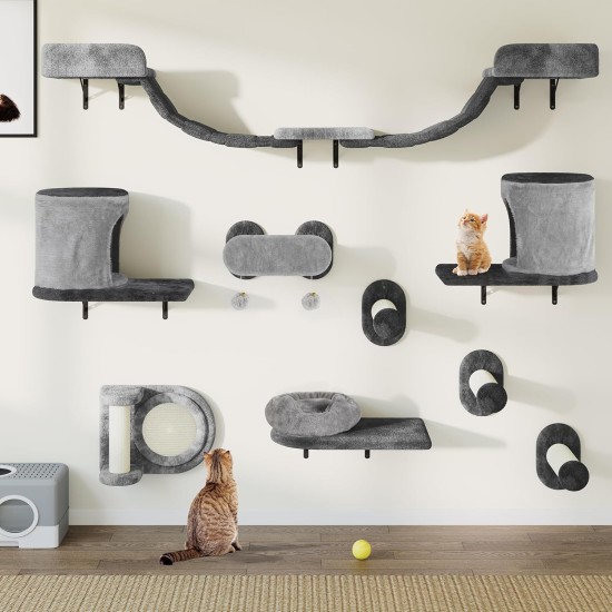 YITAHOME 11-Piece Stable Climbing Wall Cat Set Made of Flannel, Cat Furniture with Cat House, Cat Scratching Board, Cat Hanging Bridge, Cat Bed, Sisal Column for Cats, Sleeping, Playing, Lounging YITAHOME 11-Piece Stable Climbing Wall Cat Set Made of Flannel, Cat Furniture with Cat House, Cat Scratching Board, Cat Hanging Bridge, Cat Bed, Sisal Column for Cats, Sleeping, Playing, Lounging