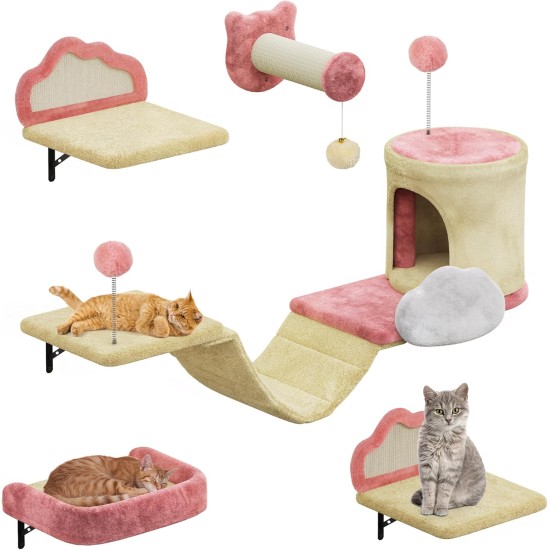 YITAHOME 11-Piece Stable Climbing Wall Cat Set Made of Flannel, Cat Furniture with Cat House, Cat Scratching Board, Cat Hanging Bridge, Cat Bed, Sisal Column for Cats, Sleeping, Playing, Lounging YITAHOME 11-Piece Stable Climbing Wall Cat Set Made of Flannel, Cat Furniture with Cat House, Cat Scratching Board, Cat Hanging Bridge, Cat Bed, Sisal Column for Cats, Sleeping, Playing, Lounging