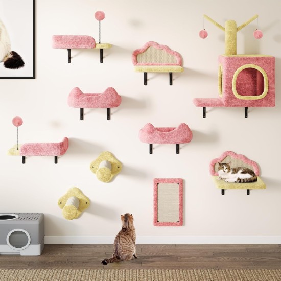 YITAHOME 11-Piece Stable Climbing Wall Cat Set Made of Flannel, Cat Furniture with Cat House, Cat Scratching Board, Cat Hanging Bridge, Cat Bed, Sisal Column for Cats, Sleeping, Playing, Lounging YITAHOME 11-Piece Stable Climbing Wall Cat Set Made of Flannel, Cat Furniture with Cat House, Cat Scratching Board, Cat Hanging Bridge, Cat Bed, Sisal Column for Cats, Sleeping, Playing, Lounging