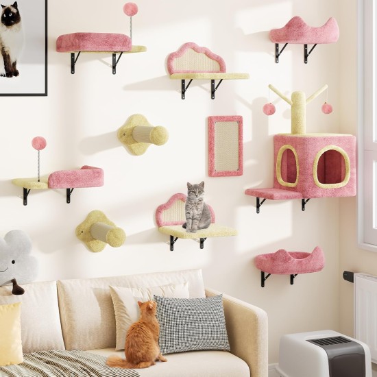 YITAHOME 11-Piece Stable Climbing Wall Cat Set Made of Flannel, Cat Furniture with Cat House, Cat Scratching Board, Cat Hanging Bridge, Cat Bed, Sisal Column for Cats, Sleeping, Playing, Lounging YITAHOME 11-Piece Stable Climbing Wall Cat Set Made of Flannel, Cat Furniture with Cat House, Cat Scratching Board, Cat Hanging Bridge, Cat Bed, Sisal Column for Cats, Sleeping, Playing, Lounging
