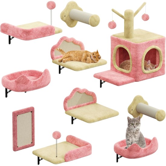 YITAHOME 11-Piece Stable Climbing Wall Cat Set Made of Flannel, Cat Furniture with Cat House, Cat Scratching Board, Cat Hanging Bridge, Cat Bed, Sisal Column for Cats, Sleeping, Playing, Lounging YITAHOME 11-Piece Stable Climbing Wall Cat Set Made of Flannel, Cat Furniture with Cat House, Cat Scratching Board, Cat Hanging Bridge, Cat Bed, Sisal Column for Cats, Sleeping, Playing, Lounging