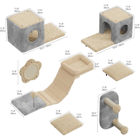 YITAHOME 11-Piece Stable Climbing Wall Cat Set Made of Flannel, Cat Furniture with Cat House, Cat Scratching Board, Cat Hanging Bridge, Cat Bed, Sisal Column for Cats, Sleeping, Playing, Lounging YITAHOME 11-Piece Stable Climbing Wall Cat Set Made of Flannel, Cat Furniture with Cat House, Cat Scratching Board, Cat Hanging Bridge, Cat Bed, Sisal Column for Cats, Sleeping, Playing, Lounging