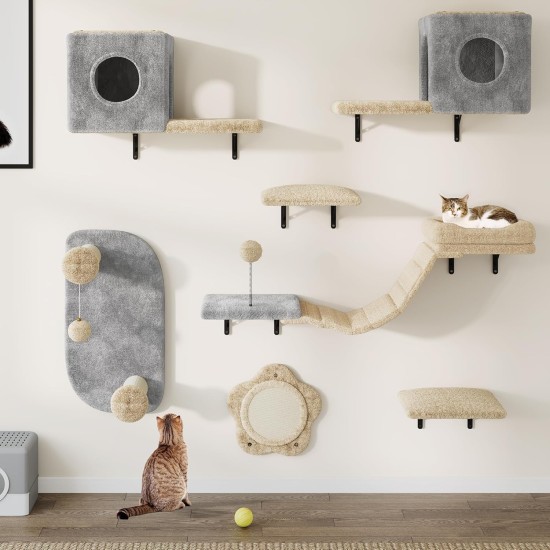 YITAHOME 11-Piece Stable Climbing Wall Cat Set Made of Flannel, Cat Furniture with Cat House, Cat Scratching Board, Cat Hanging Bridge, Cat Bed, Sisal Column for Cats, Sleeping, Playing, Lounging YITAHOME 11-Piece Stable Climbing Wall Cat Set Made of Flannel, Cat Furniture with Cat House, Cat Scratching Board, Cat Hanging Bridge, Cat Bed, Sisal Column for Cats, Sleeping, Playing, Lounging