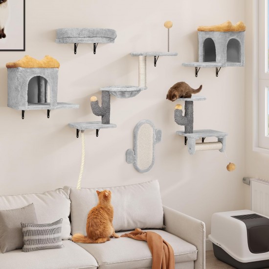 YITAHOME 8 Pieces Cat Climbing Wall Set, Sturdy Plush Climbing Device for Cats, Cat Climbing Frame, Play Towers with Scratching Posts, Cat House, Cat Bridge, Cat Stairs and Hanging Ball, Light Grey YITAHOME 8 Pieces Cat Climbing Wall Set, Sturdy Plush Climbing Device for Cats, Cat Climbing Frame, Play Towers with Scratching Posts, Cat House, Cat Bridge, Cat Stairs and Hanging Ball, Light Grey