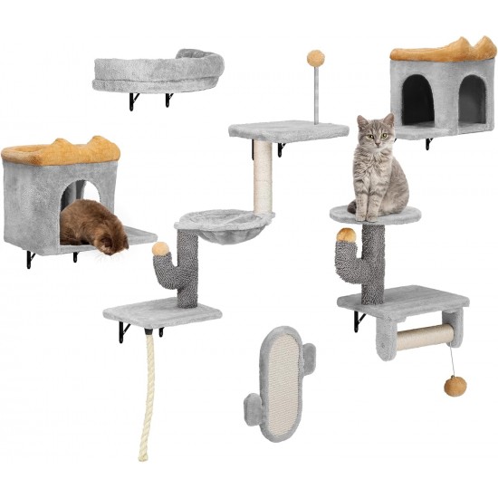 YITAHOME 8 Pieces Cat Climbing Wall Set, Sturdy Plush Climbing Device for Cats, Cat Climbing Frame, Play Towers with Scratching Posts, Cat House, Cat Bridge, Cat Stairs and Hanging Ball, Light Grey YITAHOME 8 Pieces Cat Climbing Wall Set, Sturdy Plush Climbing Device for Cats, Cat Climbing Frame, Play Towers with Scratching Posts, Cat House, Cat Bridge, Cat Stairs and Hanging Ball, Light Grey